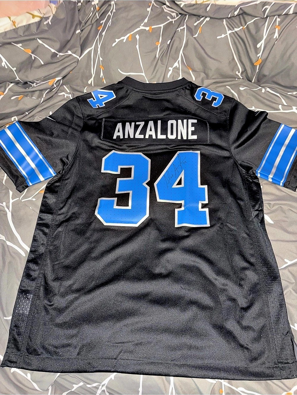 Nike Autographed NFL Detroit Lions Alex Anzalone #34 Jersey Black/Blue Men L NWT